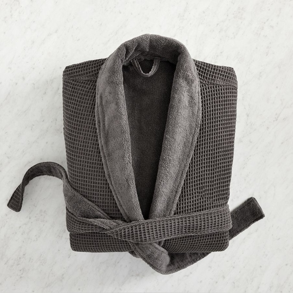 NWT Pottery Barn Waffle Weave Resort Robe Charcoal Small